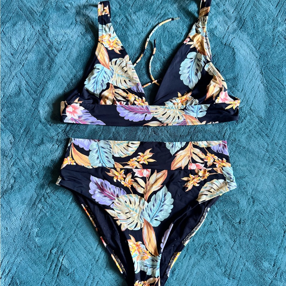Skye Swimwear Floral Bikini - Black and Blue